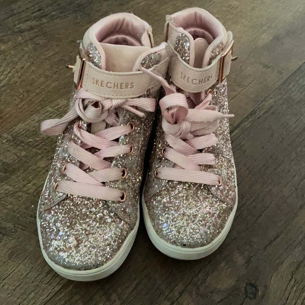 PINK GLITTER high top sneakers, sketchers